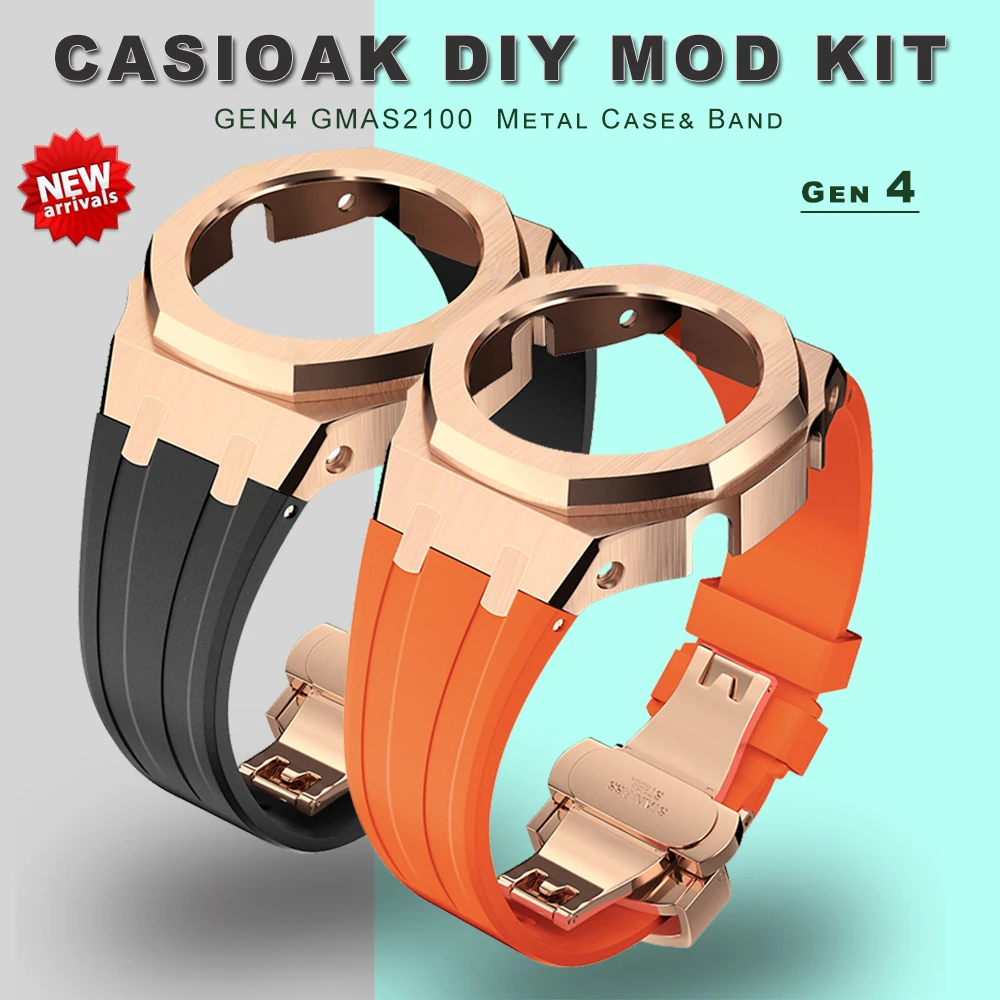 

Casioak DIY Mod Kit Metal Case Frame Bezel Strap For Casio G shock GMAS2100 metal mod kit Rubber Strap Replacement Accessories
