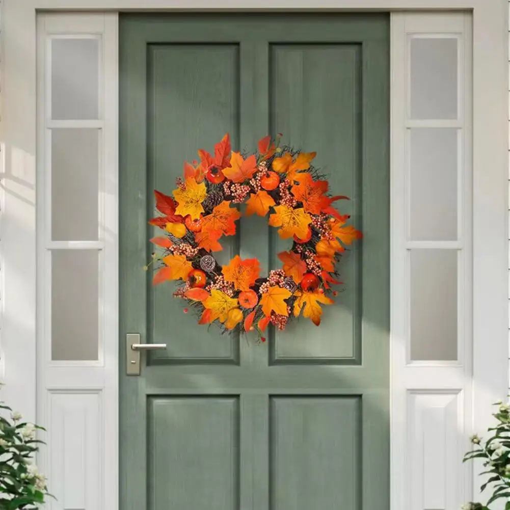 

Fake Wreath Vibrant Maple Leaf Wreath Realistic Non-fading Front Door Garland Decoration with Easy Maintenance A Stunning