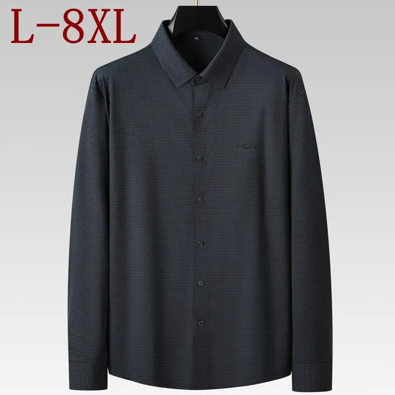 

Рубашка мужская в клетку, роскошная дизайнерская блуза с длинным рукавом, с воротником с лацканами, деловая свободная, 8XL 7XL 6XL, осень 2023