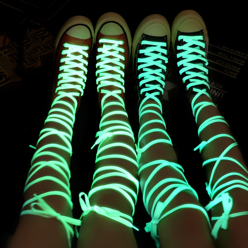 

Couple Men and Women Bright Luminous Silk Precision Woven48Ingot Flat Sneakers Luminous Shoelaces