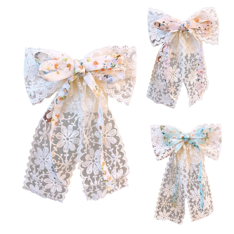 

Lolita Girls Hair Clips Bowknot Shape Lace Hair Barrettes Non Slip Headwear