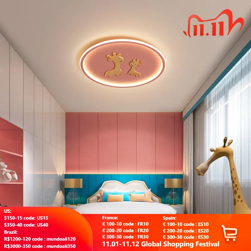 

Modern Nordic Creative Led Ceiling Light Dimmable Cartoon Deer Lamp for Children's Room Bedroom Boy Girl Lighting Fixtures