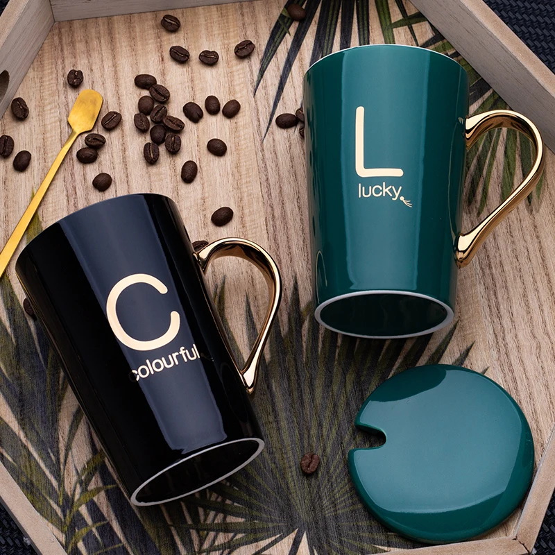 

insOffice Drinking Cup High-Grade Ceramic Mug with Cover Spoon Men and Women Couple Home Coffee Cup Tea Cup
