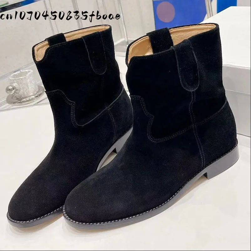 

Women's boots Autumn Winter Retro Mid Boots Retro Boots Genuine Cowhide Solid Color Loose boots Luxury Design Top Quality
