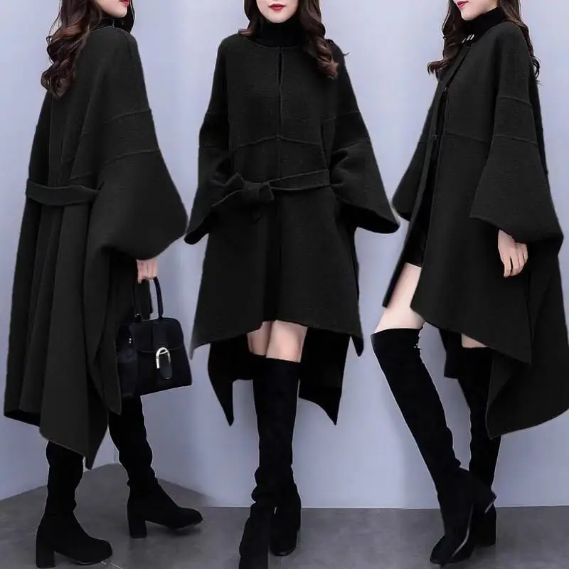 

Женская шерстяная накидка на Хэллоуин, модное шерстяное пальто на осень и зиму, женское Свободное длинное пальто большого размера в Корейском стиле, 2023