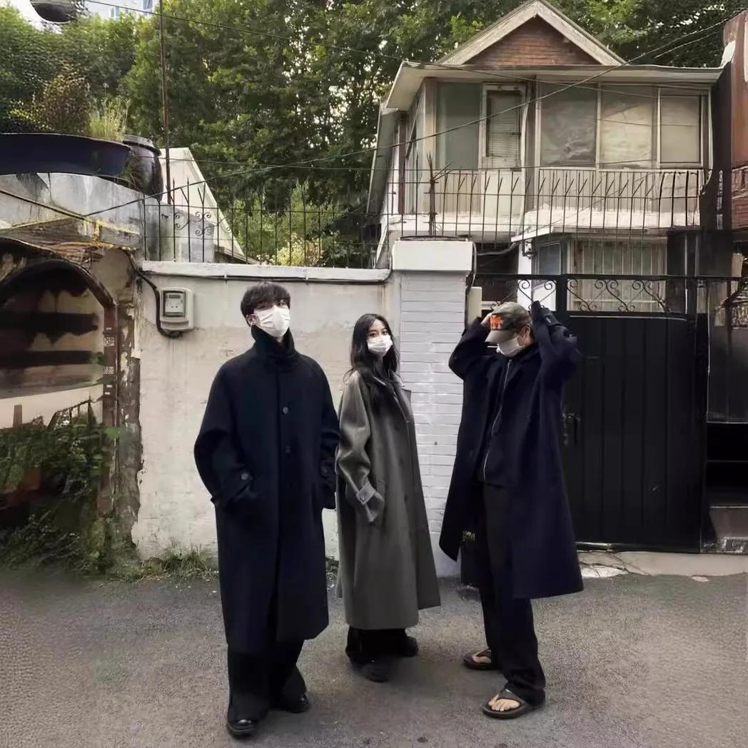 PFNW Высококачественный длинный твидовый шерстяной флисовый мужской плащ длиной