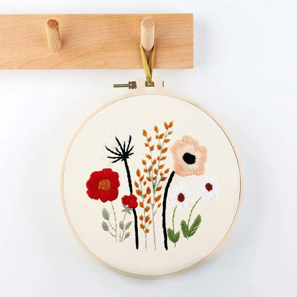 

Embroidery Kit For Beginners Cross Stitch Diy Stamped Embroidery with Floral Pattern Embroidery Ring Color Threads