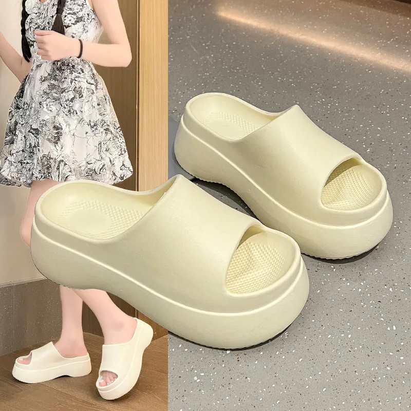 Summer New Thick Sole EVA Material Women's Slippers 6cm Tall Soft Sole Anti slip Outdoor Sports High Heel Slippers for Women