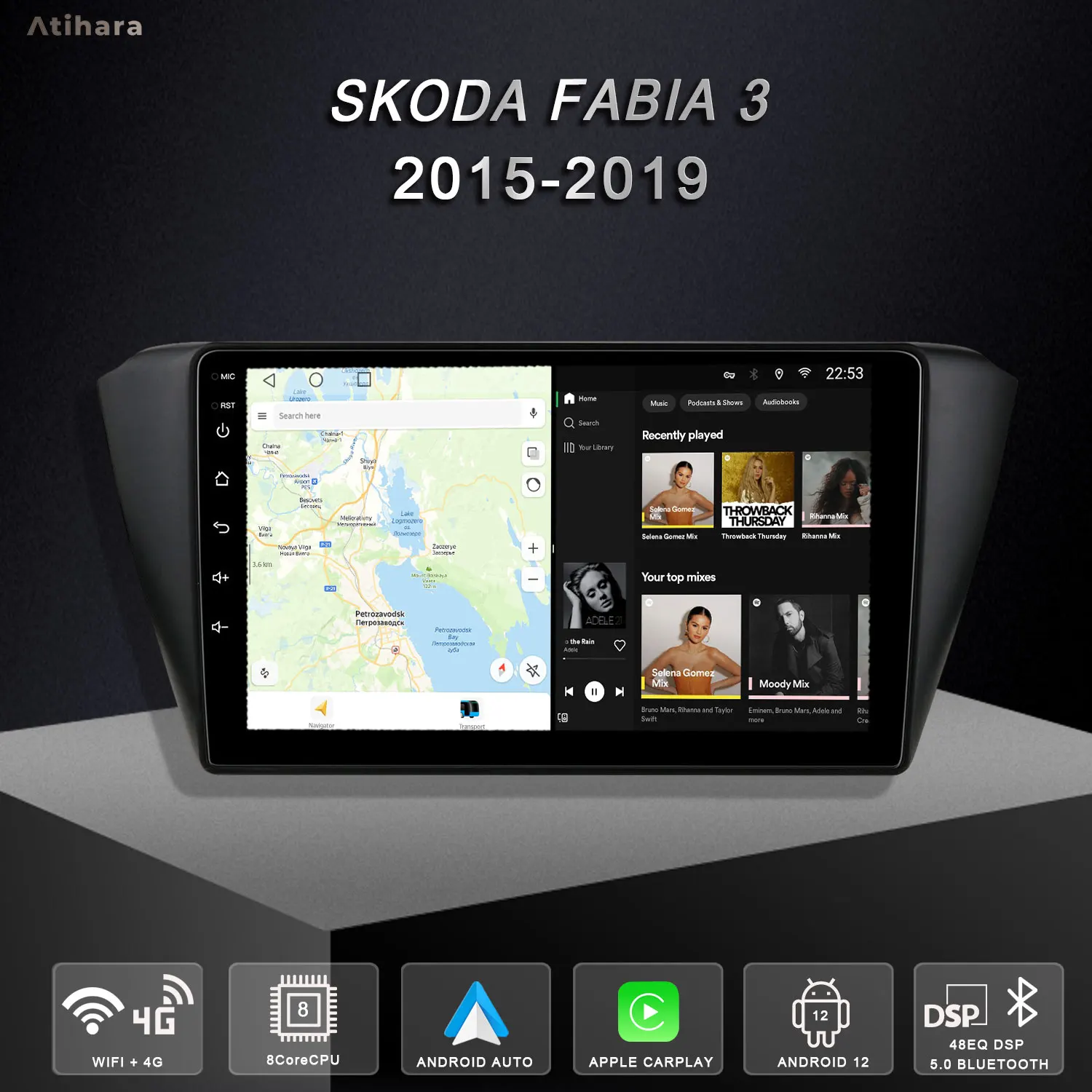 Atihara 9 &quotAndroid автомобильный радиоприемник мультимедийный плеер Carplay аудио для Skoda