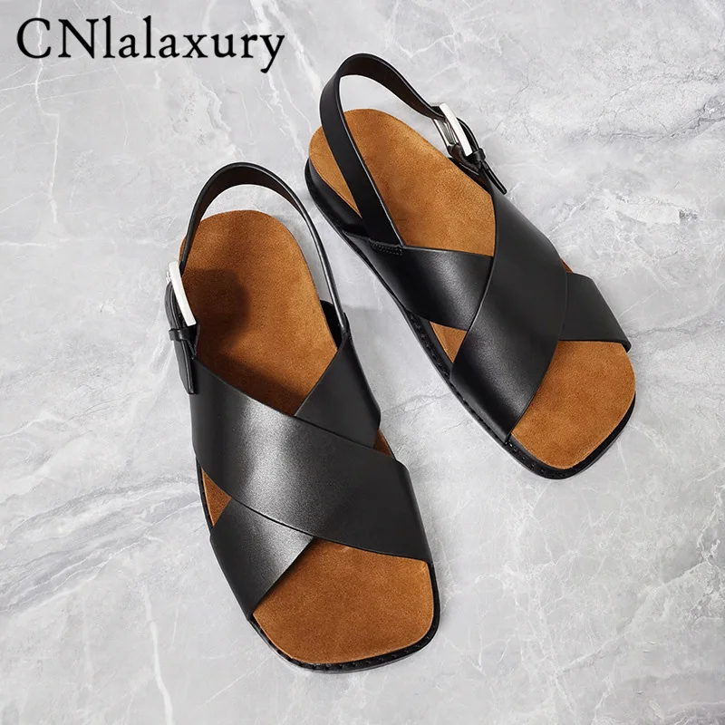 Сандалии женские с открытым носком Простые Модные босоножки ремешком через