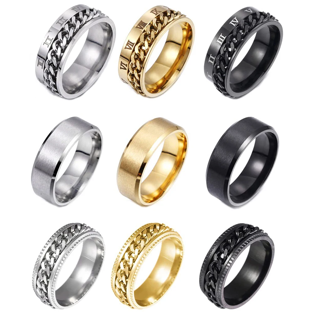 Кольца-Спиннеры из нержавеющей стали для мужчин и женщин, крутые обручи, комплект свадебных колец, Размер 8 мм, 6-12 мм