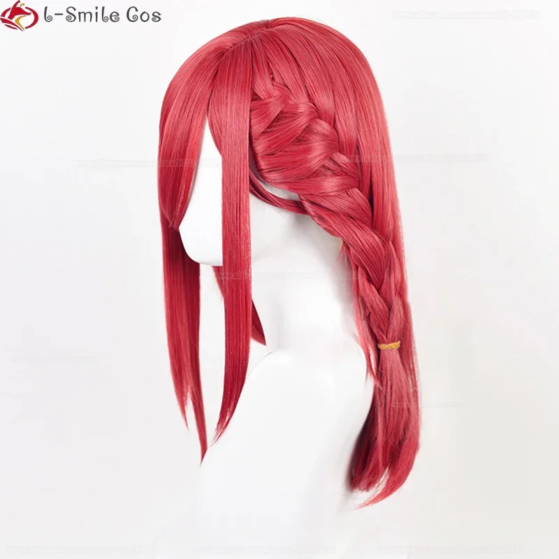 Аниме Чигири Гима парик для косплея 53 см/40 см винно-красный с косой термостойкие