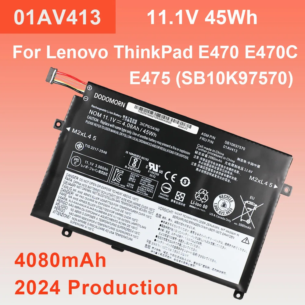 01AV412 01AV413 Аккумулятор для ноутбука Lenovo ThinkPad E470 E470C E475 SB10K97568 SB10K97569 SB10K97570 01AV411 11 1 В 45