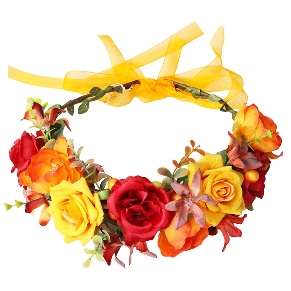 

Цветочная корона, роза, цветок, головной убор с лентой, свадьба, фестиваль, праздничный венок для волос