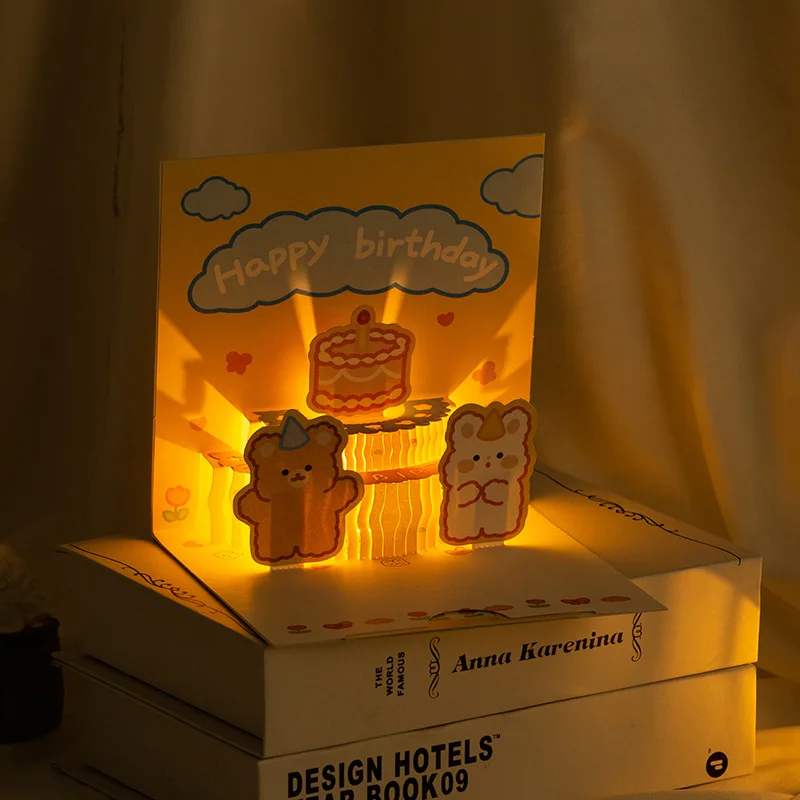 Музыкальсветильник лый симпатичный медведь торт на день рождения мультяшный