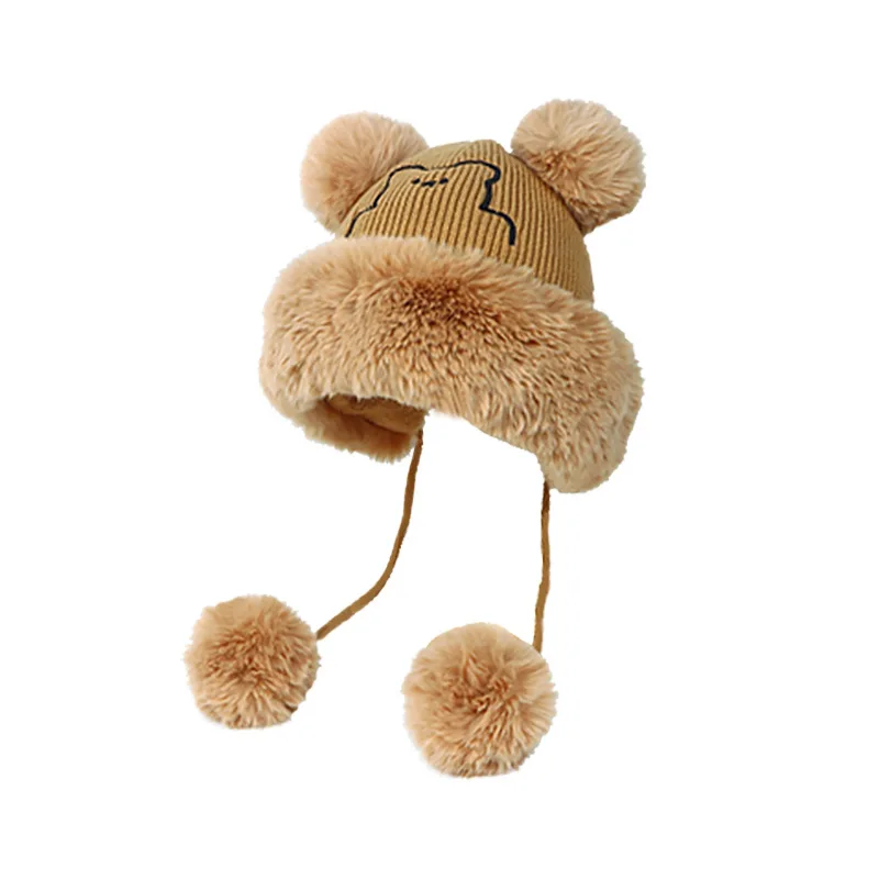 Зимняя вязаная шапка с имитацией кроличьего меха Русская Шапка подкладкой