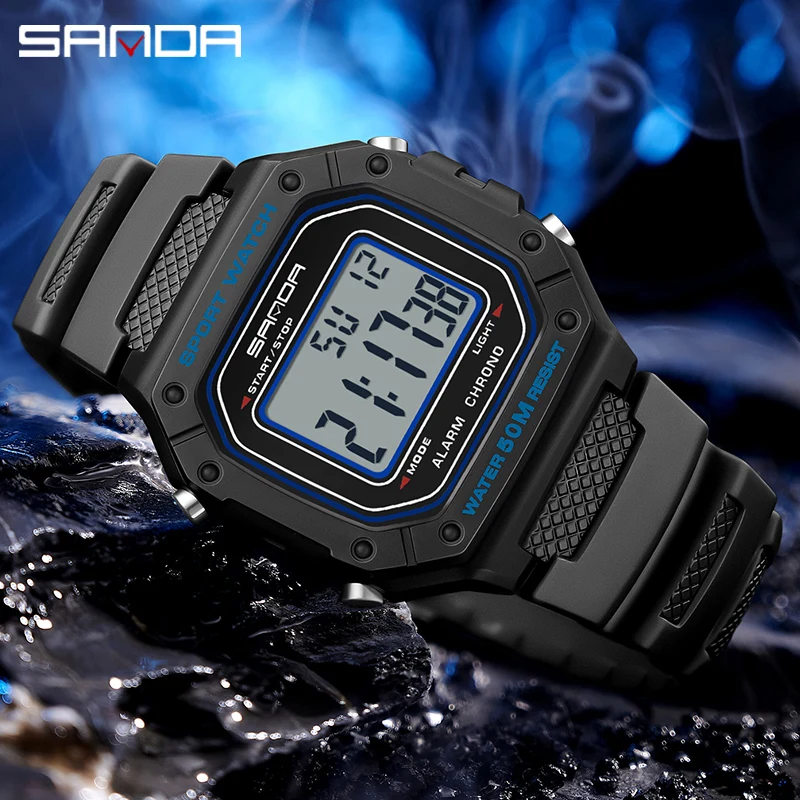 Часы SANDA мужские электронные со светодиодной подсветкой модные повседневные