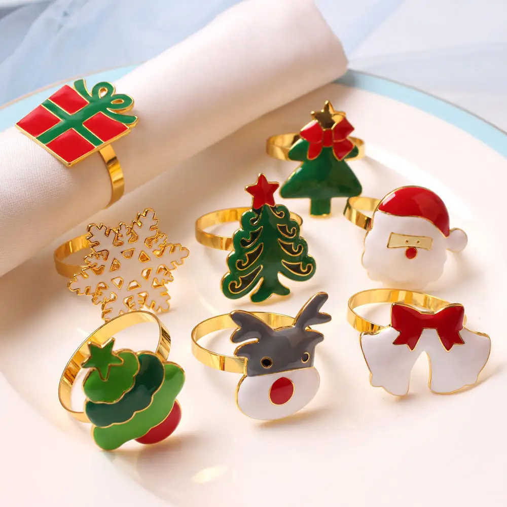 

2023 Christmas Metal Napkin Ring Holders Xmas Home Table Decoration Napkin Buckle Rings Wedding Party Banquet Hotel Table Decor