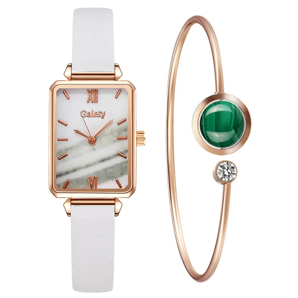 

Reloj Mujer Fashion Designer Watch For Women Luxury Brand New Trend Square Head Green Plate Watch Set Belt Joker Quartz Watch