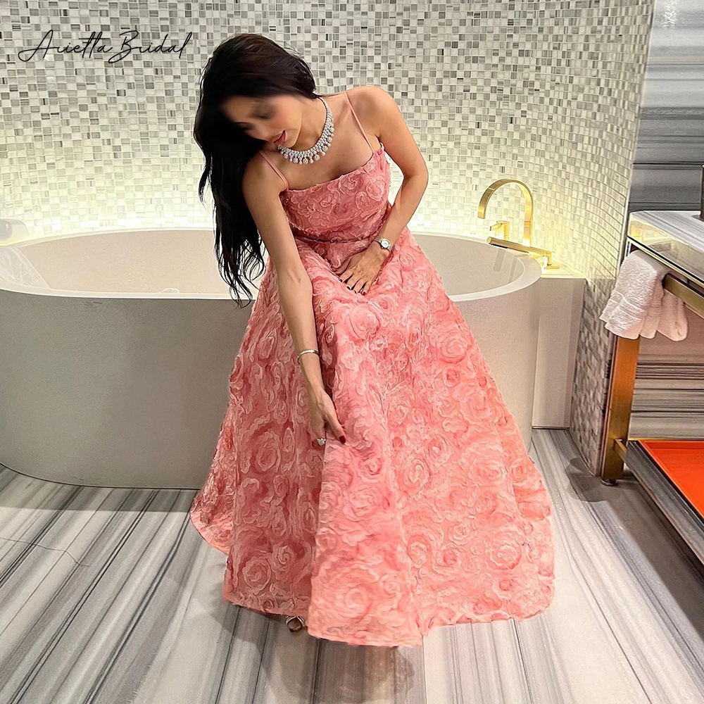 

Arietta Arabic Rose Floral Tulle Prom Dresses Spaghetti Straps Strapless A-Line Evening Party Gowns 2023 Formal Occasion Dresses