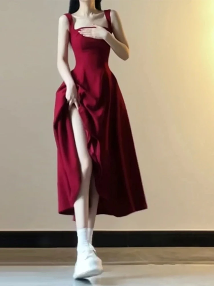 Новинка однотонное тонкое французское женское платье милое элегантное летние