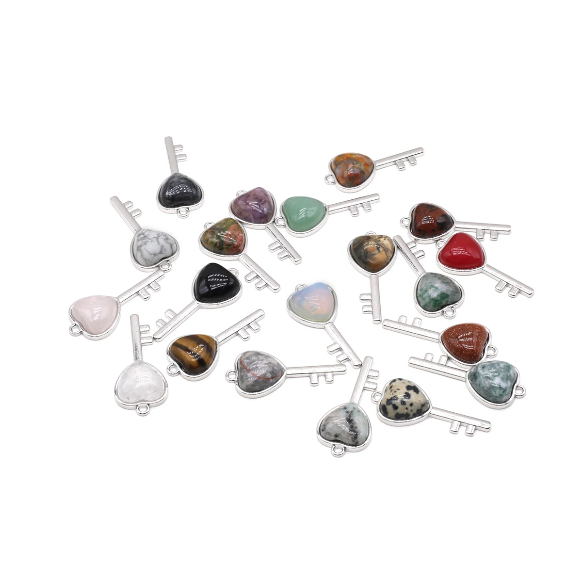 

Natural Stone Pendant Key-Shaped Alloyed Inlay Gemstone Exquisite Charms for Jewelry Making DIY Necklace Bracelet Accessories
