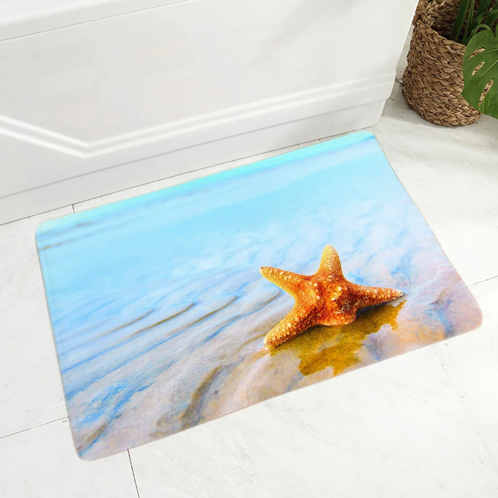 

Women Doormat Hallway Flannel Mat Living 3D Room Entrance Slipper Blue Beach Starfish Scenery Parlor Mat Bath Mats Lounge Rug 1