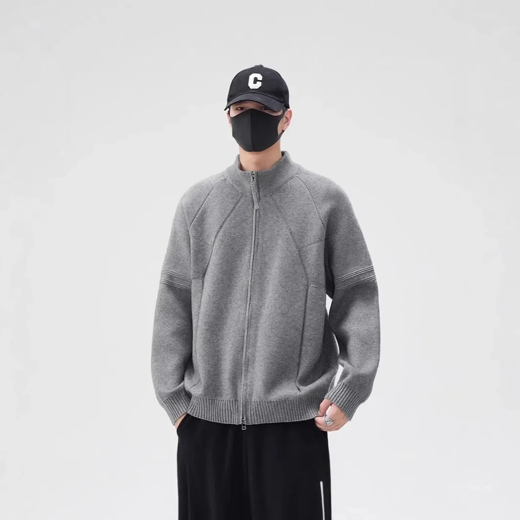 Модный вязаный кардиган мужской свитер осень-зима 2024 новая однотонная