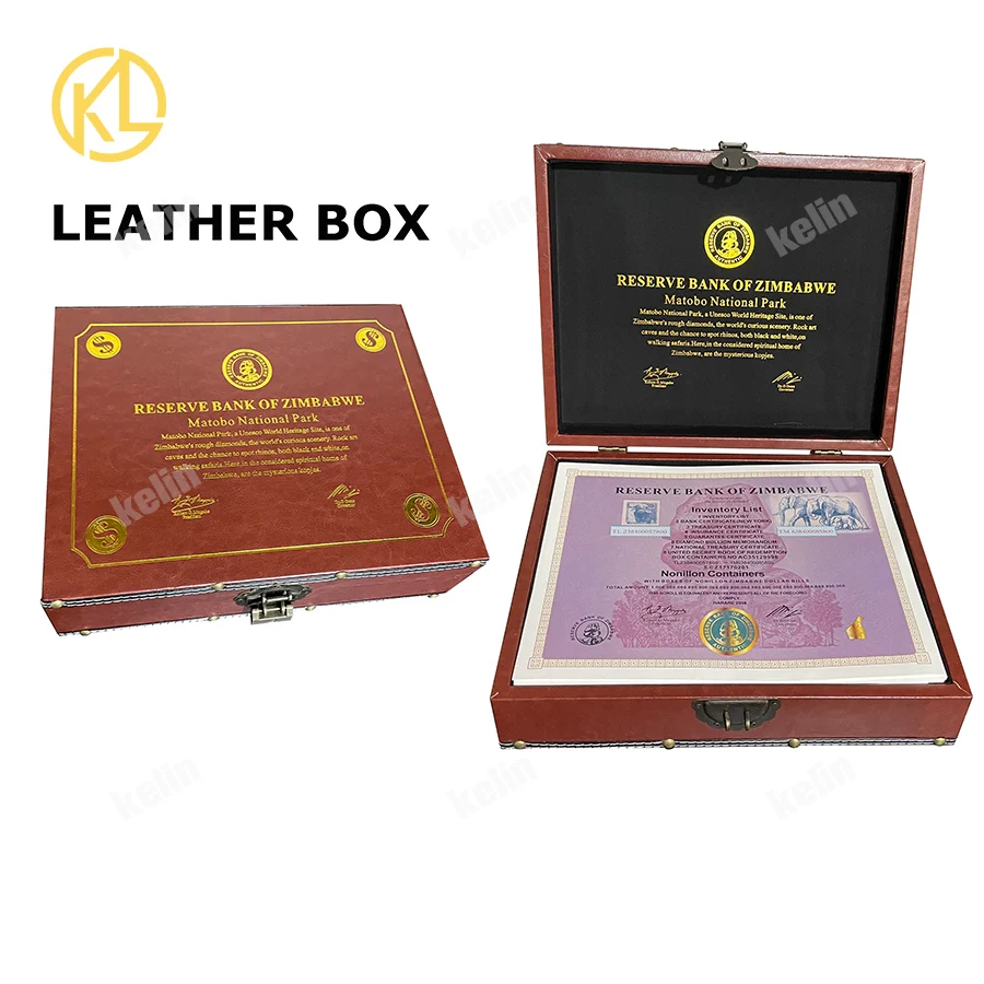 

22x28cm 200pcs/lot Big Zimbabwe Nonillon Containers Certificates Scroll in luxurious Leather Box for Business Gift