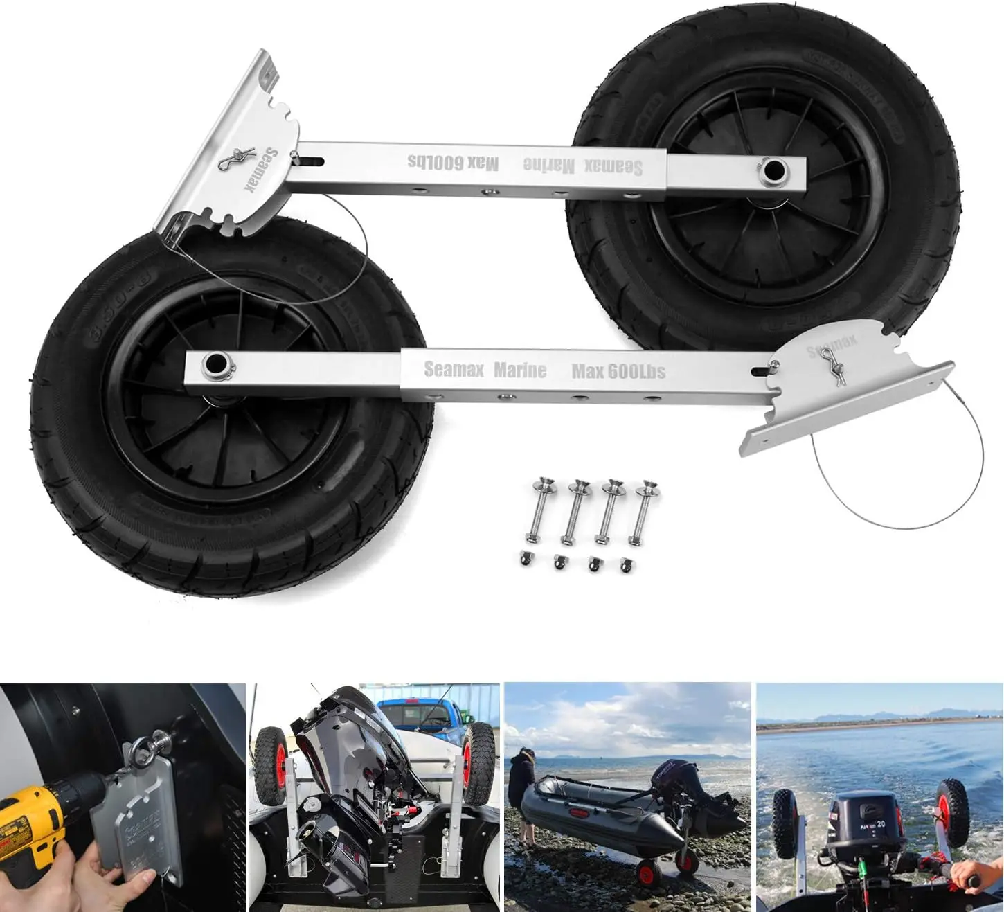 

4 by 4 Boat Launching Dolly with 14" Wheels System, Commercial Grade Quality for Inflatable Boat and Aluminum Boat Max Loadi