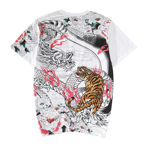 Летняя мужская футболка Lyprerazy с вышивкой китайского дракона и тигра, уличные повседневные футболки в стиле хип-хоп с коротким рукавом