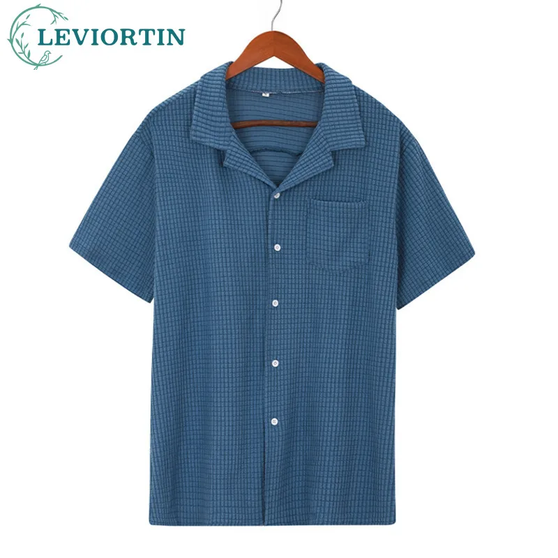 

Summer Mens 2023 Casual Corduroy Shirts Label Collared camisa masculina Short Sleeve Button Down Single Breasted Tops