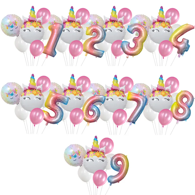 

6/7pcs Rainbow Unicorn Balloon 32 Inch Number Foil Balloons 1st Kids Unicorn Theme Birthday Party Decorations Baby Shower Globos