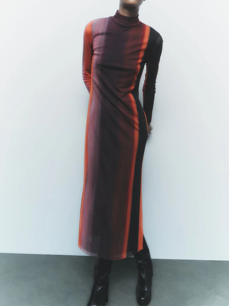 

Женское платье с длинным рукавом и воротником-стойкой, из тюля