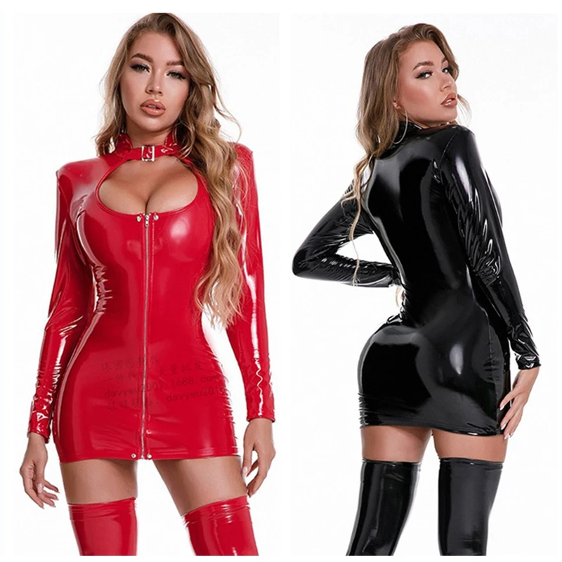 Mandylandy сексуальное высокоэластичное яркое Кожаное Платье облегающее платье для