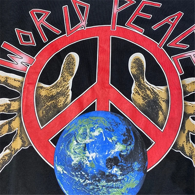 

Футболка World 23ss с короткими рукавами для мужчин и женщин, топ с принтом глобуса, лучшее качество