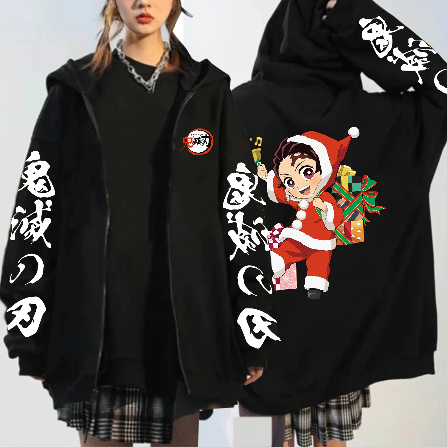 

Anime Demon Slayer Zip up Hoodies Autumn Winter Fashion Christmas Gift Men Women Loose Warm Zipper Jacket Coats