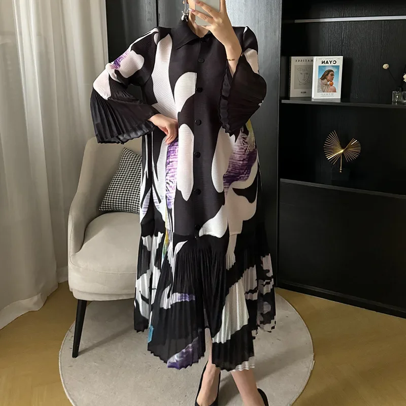 KAF плиссированное женское платье с принтом весна-осень 2023 новые свободные платья