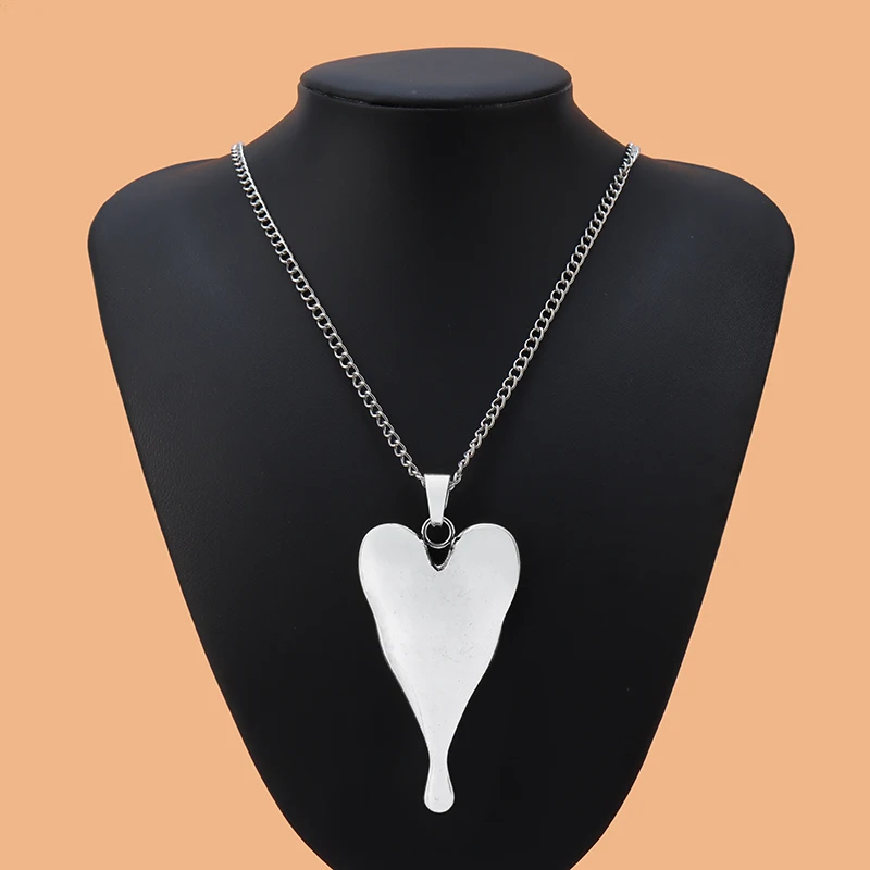 

Large Abstract Tibetan Silver Metal Heart Charms Pendants on Long Curb Chain Necklace Lagenlook 34"