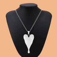 large abstract tibetan silver metal heart charms pendants on long curb chain necklace lagenlook 34