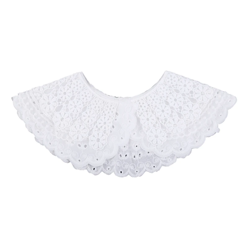 

F42F Womens Sweet 3 Layer Embroidery Floral Lace Fake Collar Shawl Wrap Hollow Out Crochet Necklace Decorative Short
