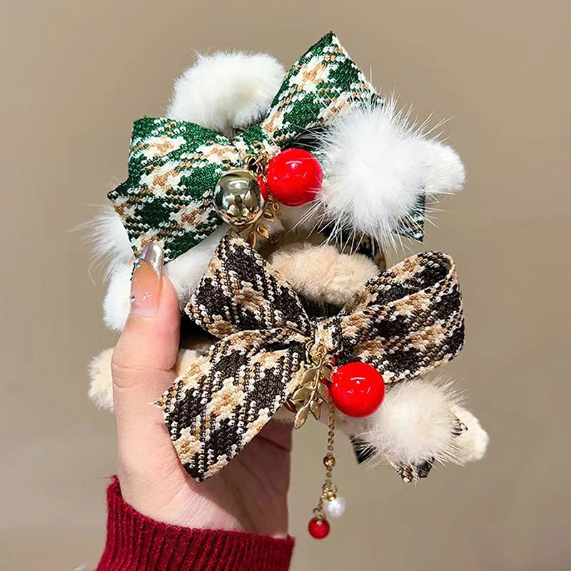 Корейский стиль мультяшная мода вишневый плюшевый коготь для волос женщин и