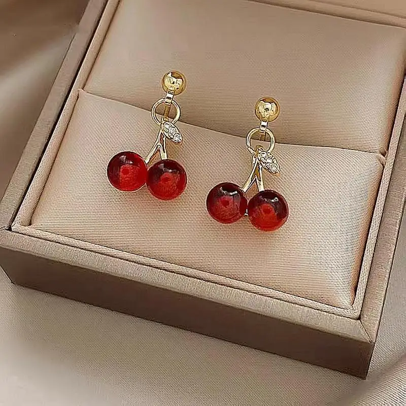 

2022 New 925 Silver Red Cherry Earrings Simple and Small, Versatile In Style Premium Ear Jewelry Fashion Earrings for Women