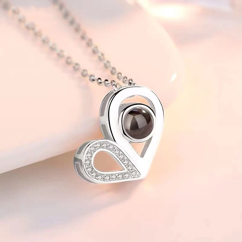 S925 Love Heart Projection Necklace Custom Photo Jewelry With Gifts Box 2023 Trendy Luxury Zircon Accessories Valentine Present
