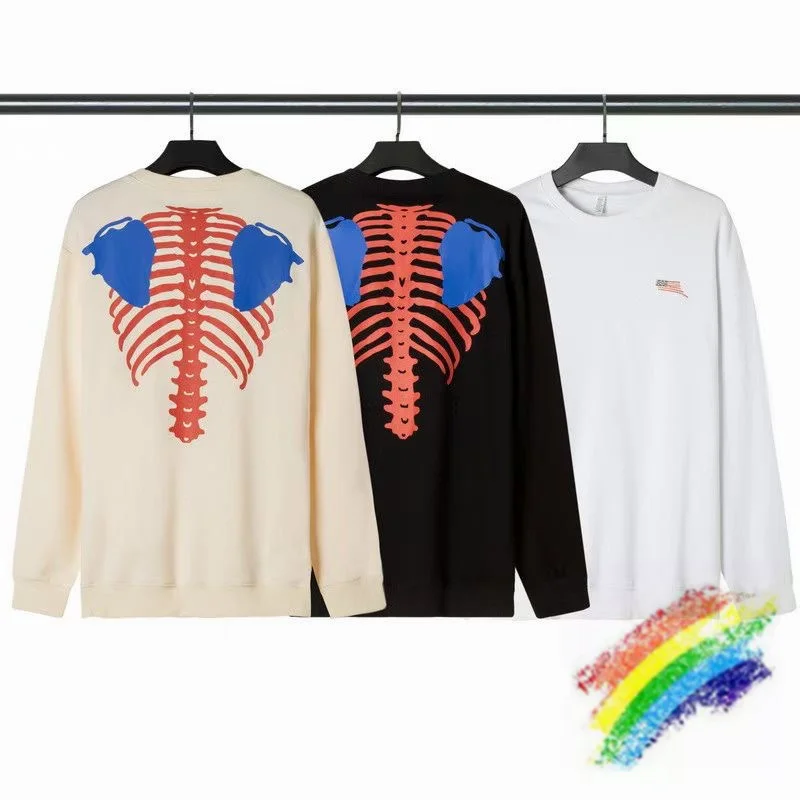 

Apricot Black White KAPITAL Sweatshirts Men Women 1:1 Top Quality Crewneck Skeleton Bone Printing Badge Embroidery Hoodie