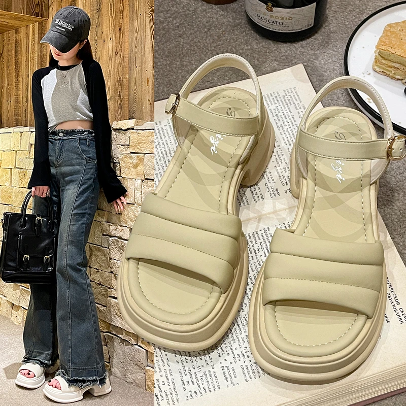 

Сандалии женские повседневные с открытым носком, дизайнерские модные удобные комбинированные босоножки с пряжкой и тонкими ремешками, с круглым носком