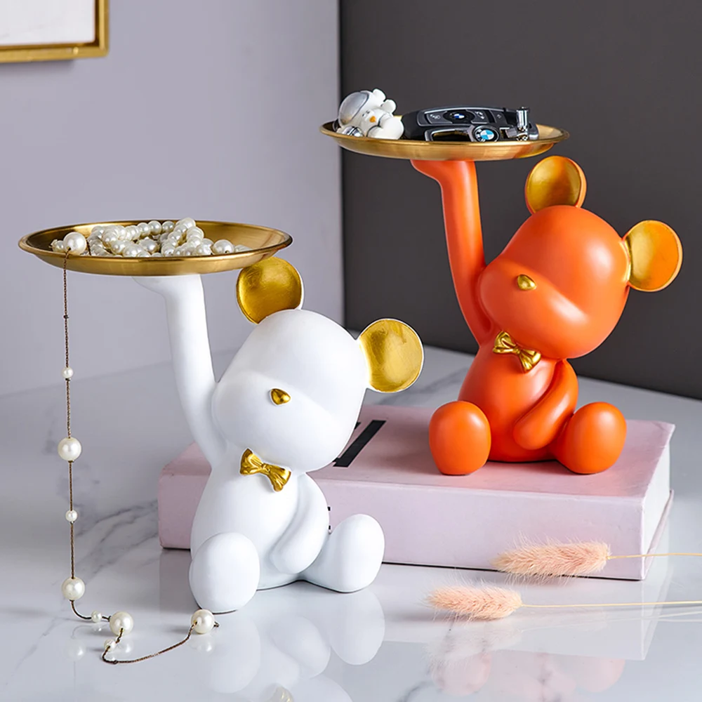 

Nordic Style Decor Creative Trend Storage Bear Tray Modern Living Room Home Decoration Figurines Keys Candy Phone Holder Statues