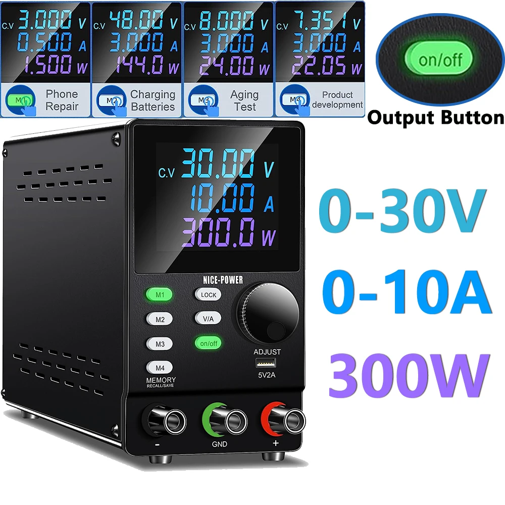 

Regulated Lab DC Power Supply Adjustable 30V 10A 5A USB Digital Bench Source Stabilized Current 120V3A Voltage Regulator 300V1A