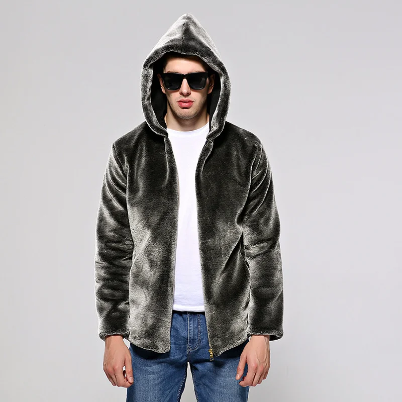 

Mens Silvery Grey Faux Fur Coat Faux Mink Fur Fluffy Warm Coat Men Thick Plus Size Hooded Jacket Winter Loose Casual Male Top