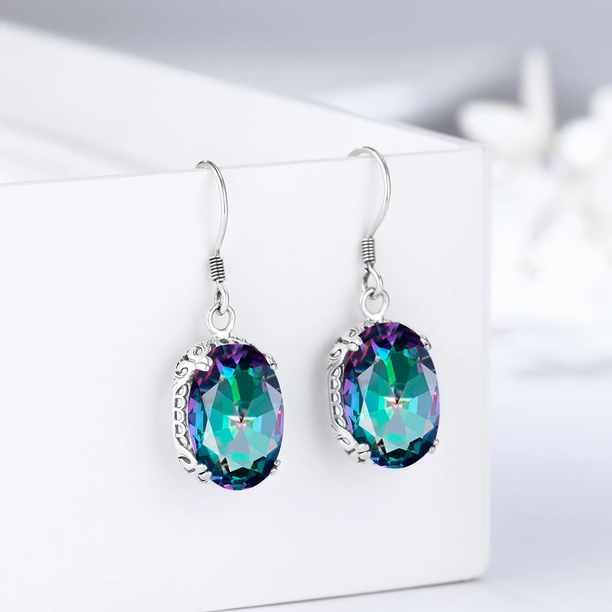 

Luxury Drop Earrings Rainbow Topaz Oval Cut 925 Sterling Silve Earring Women Dating Trendy Party Girlfriend Gift Fine Jewelry